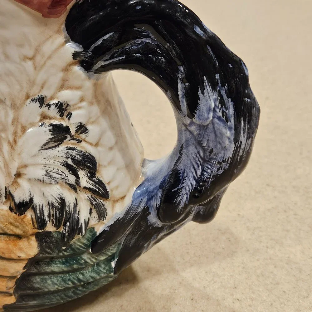 RARE VINTAGE ITALY HANDPAINTED HANDMADE CHICKEN CERAMIC JUG PITCHER VASE